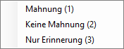 Hanware Mahnung - Mahnungsart per Rechtsklick zuweisen: Mahnung, keine Mahnung, nur Erinnerung